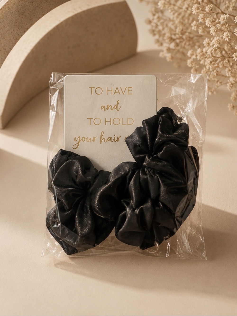 Wedding "To Have and To Hold Your Hair" Black Bridal Hair Scrunchie Set